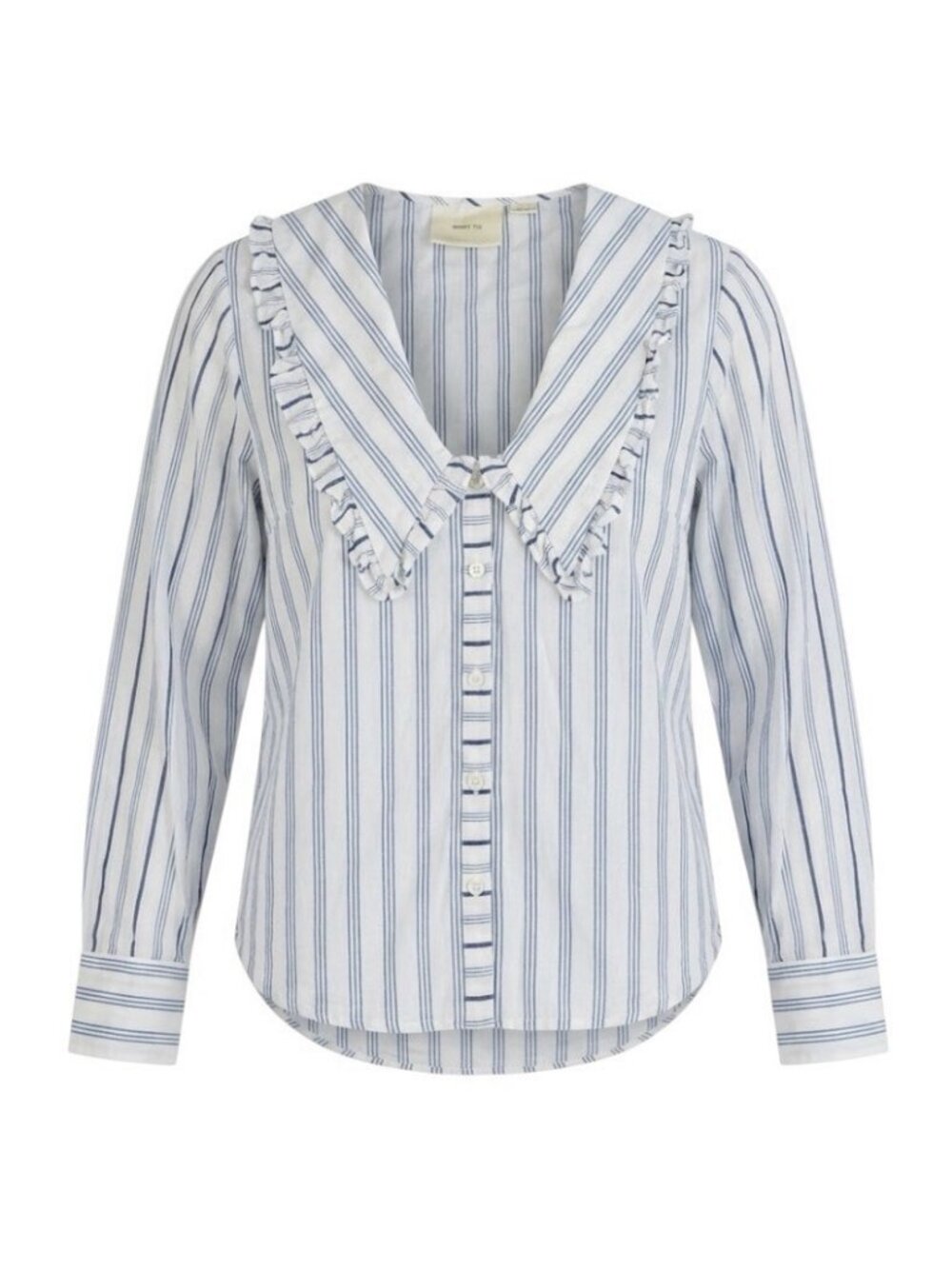Anthropologie Maeve Blue White Stripe Ruffle Sailor Collar Top Blouse Size 8